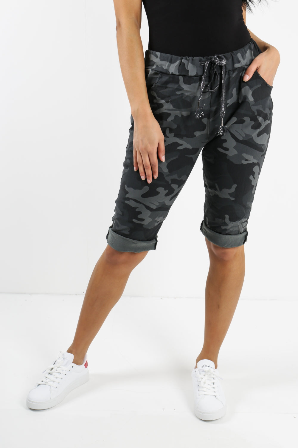 Beige Ladies Italian Stretch Shorts Women's camouflage Plain Magic Comfy Lagenlook Hot Pants 8-22 For Women 8 - Dropwear