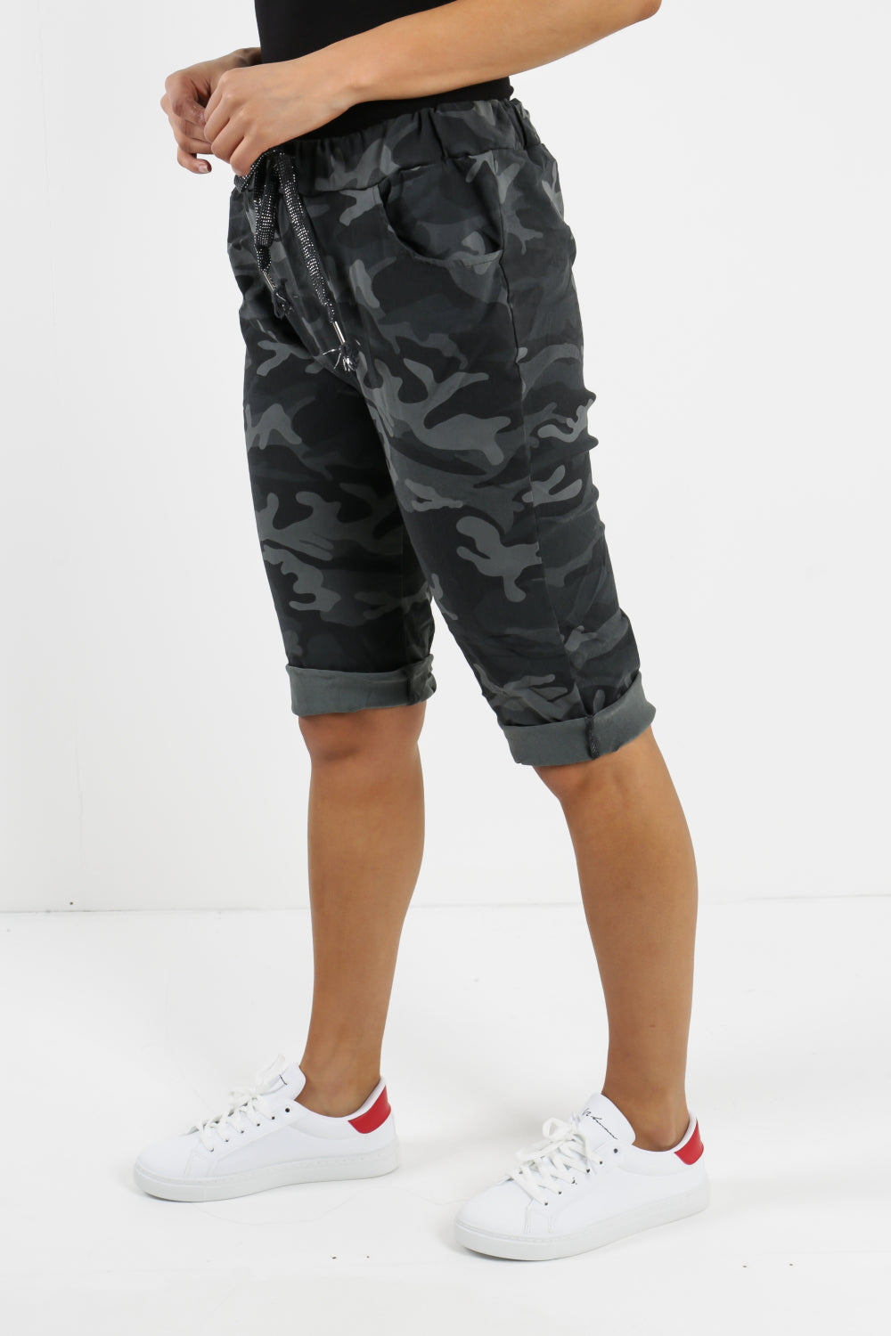 Black Plus Size Italian Camouflage Magic Chino Shorts For Women 18 - Dropwear