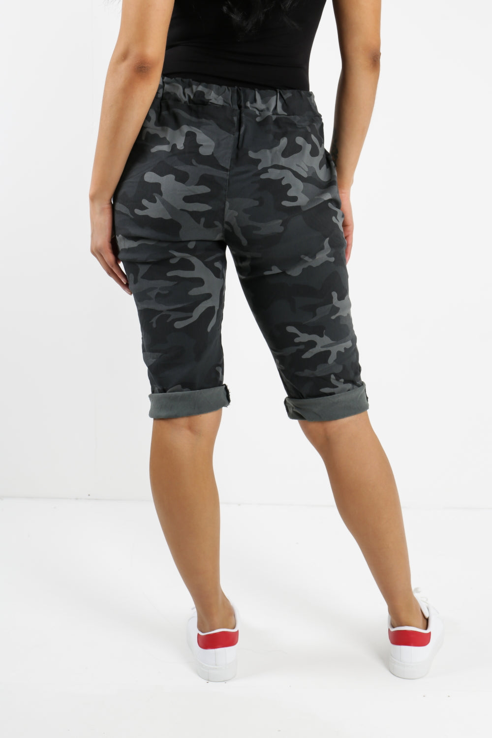 Denim Ladies Italian Stretch Shorts Women's camouflage Plain Magic Comfy Lagenlook Hot Pants 8-22 For Women 8 - Dropwear