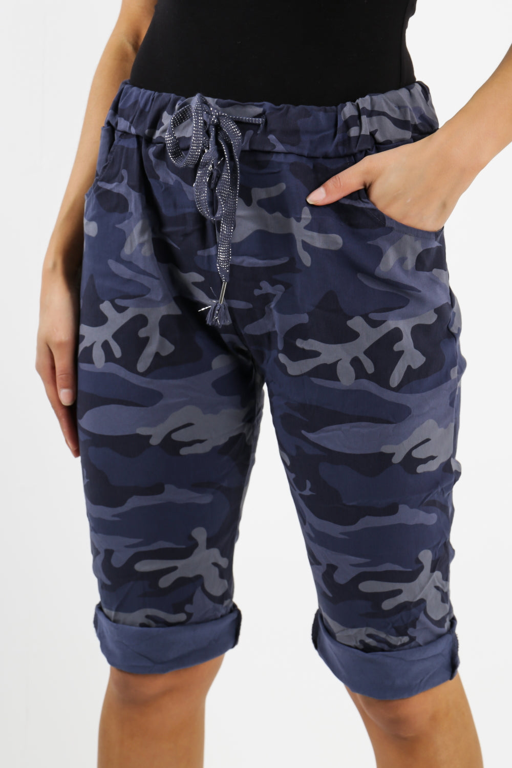 Khaki Ladies Italian Stretch Shorts Women's camouflage Plain Magic Comfy Lagenlook Hot Pants 8-22 For Women 8 - Dropwear