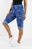 Navy Ladies Italian Stretch Shorts Women's camouflage Plain Magic Comfy Lagenlook Hot Pants 8-22 For Women 8 - Dropwear