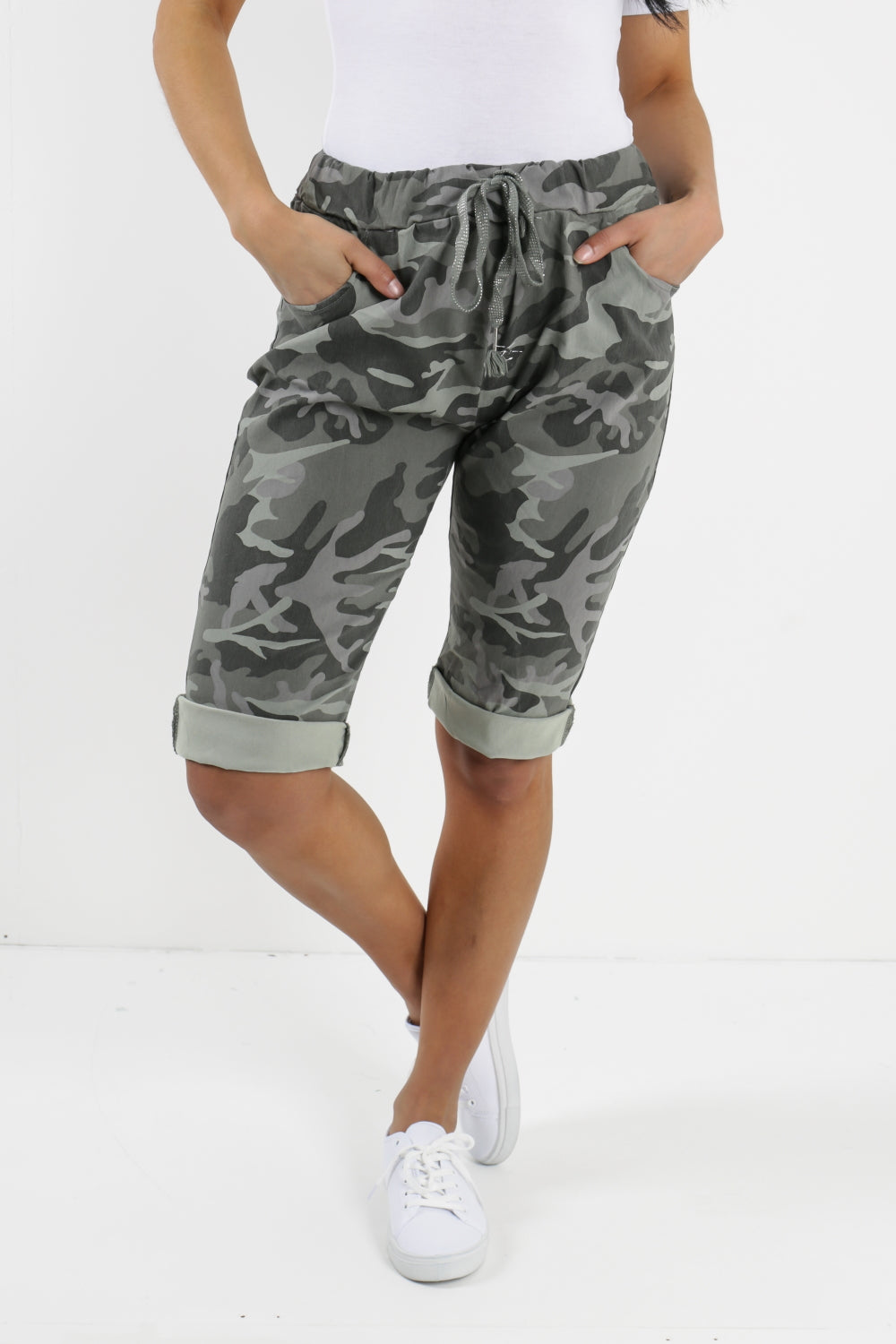 Turquoise Plus Size Italian Camouflage Magic Chino Shorts For Women 16 - Dropwear