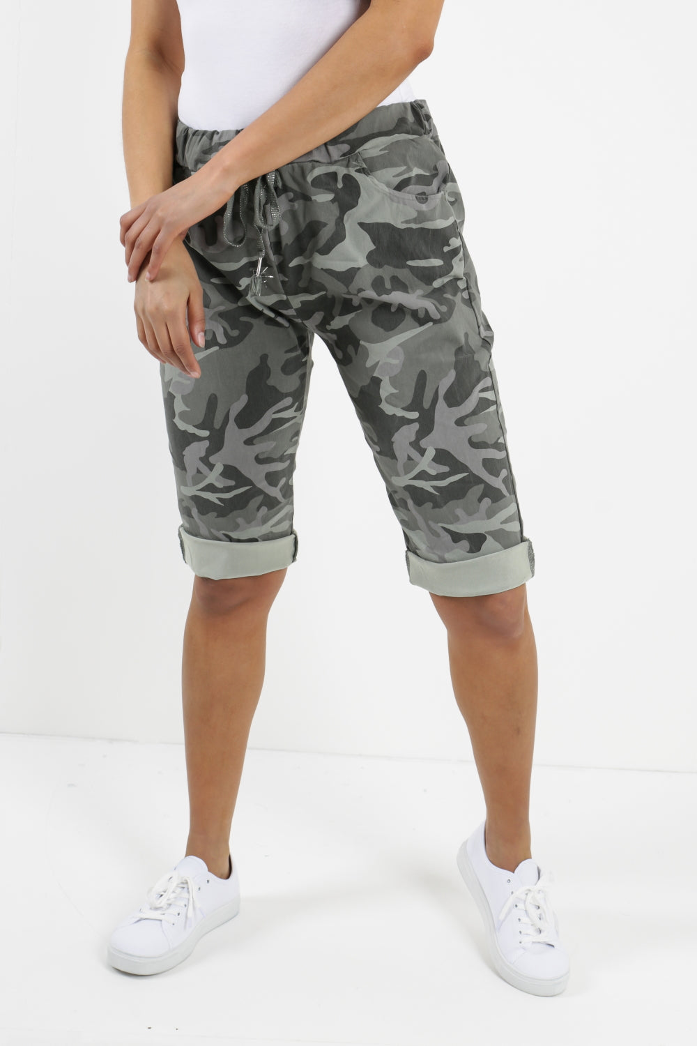 Turquoise Plus Size Italian Camouflage Magic Chino Shorts For Women 18 - Dropwear