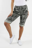White Ladies Italian Stretch Shorts Women's camouflage Plain Magic Comfy Lagenlook Hot Pants 8-22 For Women 8 - Dropwear