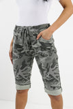 Beige Ladies Italian Stretch Shorts Women's camouflage Plain Magic Comfy Lagenlook Hot Pants 8-22 For Women 14 - Dropwear
