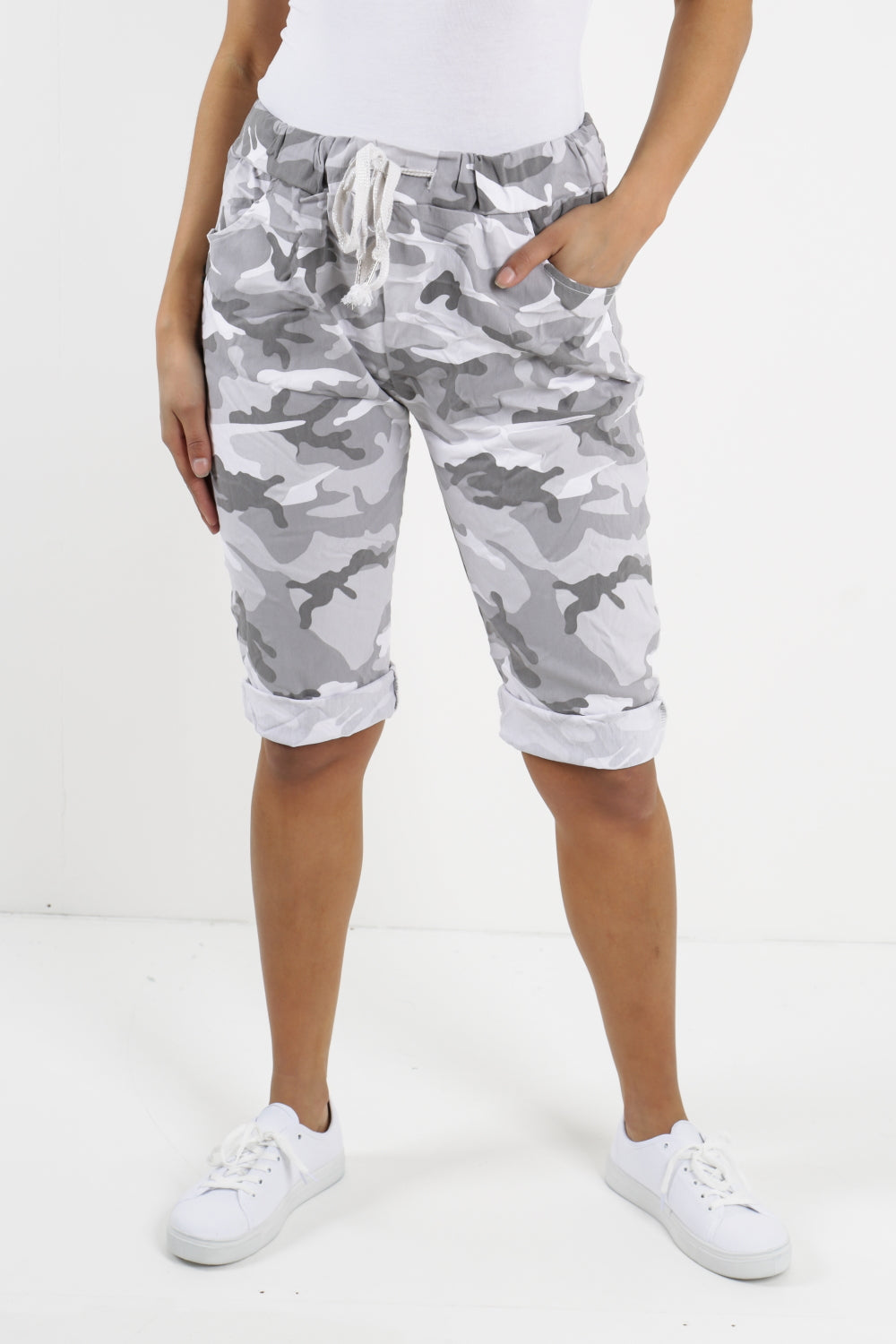 Black Ladies Italian Stretch Shorts Women's camouflage Plain Magic Comfy Lagenlook Hot Pants 8-22 For Women 14 - Dropwear