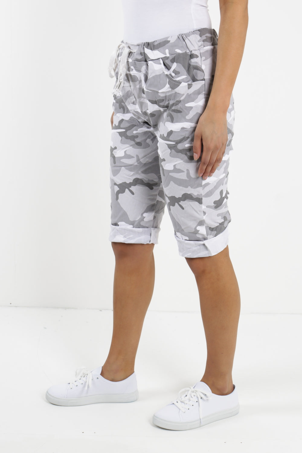 Denim Ladies Italian Stretch Shorts Women's camouflage Plain Magic Comfy Lagenlook Hot Pants 8-22 For Women 14 - Dropwear