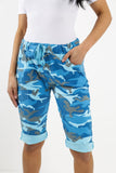 Turquoise Ladies Italian Stretch Shorts Women's camouflage Plain Magic Comfy Lagenlook Hot Pants 8-22 For Women 12 - Dropwear
