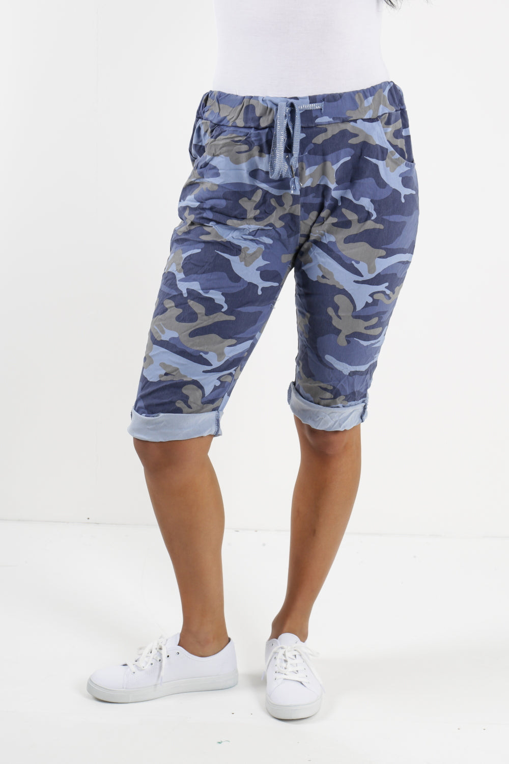 Turquoise Ladies Italian Stretch Shorts Women's camouflage Plain Magic Comfy Lagenlook Hot Pants 8-22 For Women 14 - Dropwear