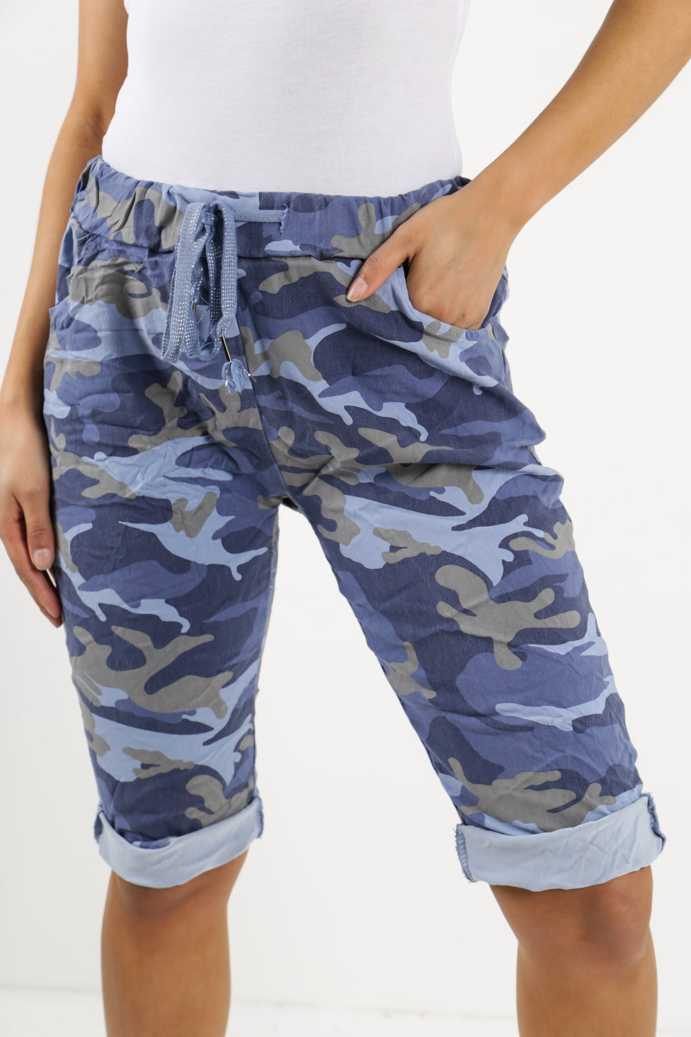 Ladies Italian Stretch Shorts Women's camouflage Plain Magic Comfy Lagenlook Hot Pants 8-22 For Women  - Dropwear