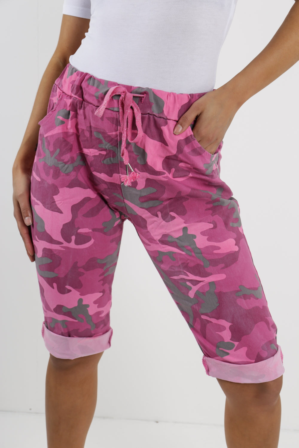 Ladies Italian Stretch Shorts Women's camouflage Plain Magic Comfy Lagenlook Hot Pants 8-22 For Women  - Dropwear