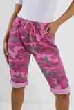 Ladies Italian Stretch Shorts Women's camouflage Plain Magic Comfy Lagenlook Hot Pants 8-22 For Women  - Dropwear