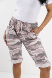 Ladies Italian Stretch Shorts Women's camouflage Plain Magic Comfy Lagenlook Hot Pants 8-22 For Women  - Dropwear