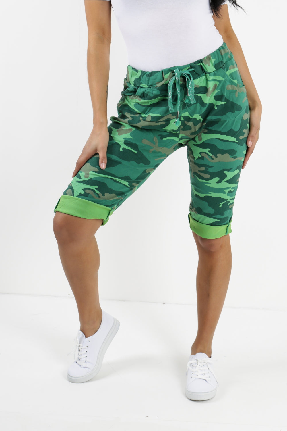 Plus Size Italian Camouflage Magic Chino Shorts For Women  - Dropwear