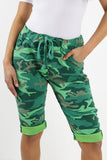 Ladies Italian Stretch Shorts Women's camouflage Plain Magic Comfy Lagenlook Hot Pants 8-22 For Women  - Dropwear