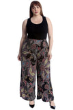 Black Plus Size Wine Paisley Print Wide Leg Palazzo Trouser For Women 24-26 - Dropwear