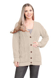 Brown Cable Knitted Button Cardigan For Women 8-10 - Dropwear