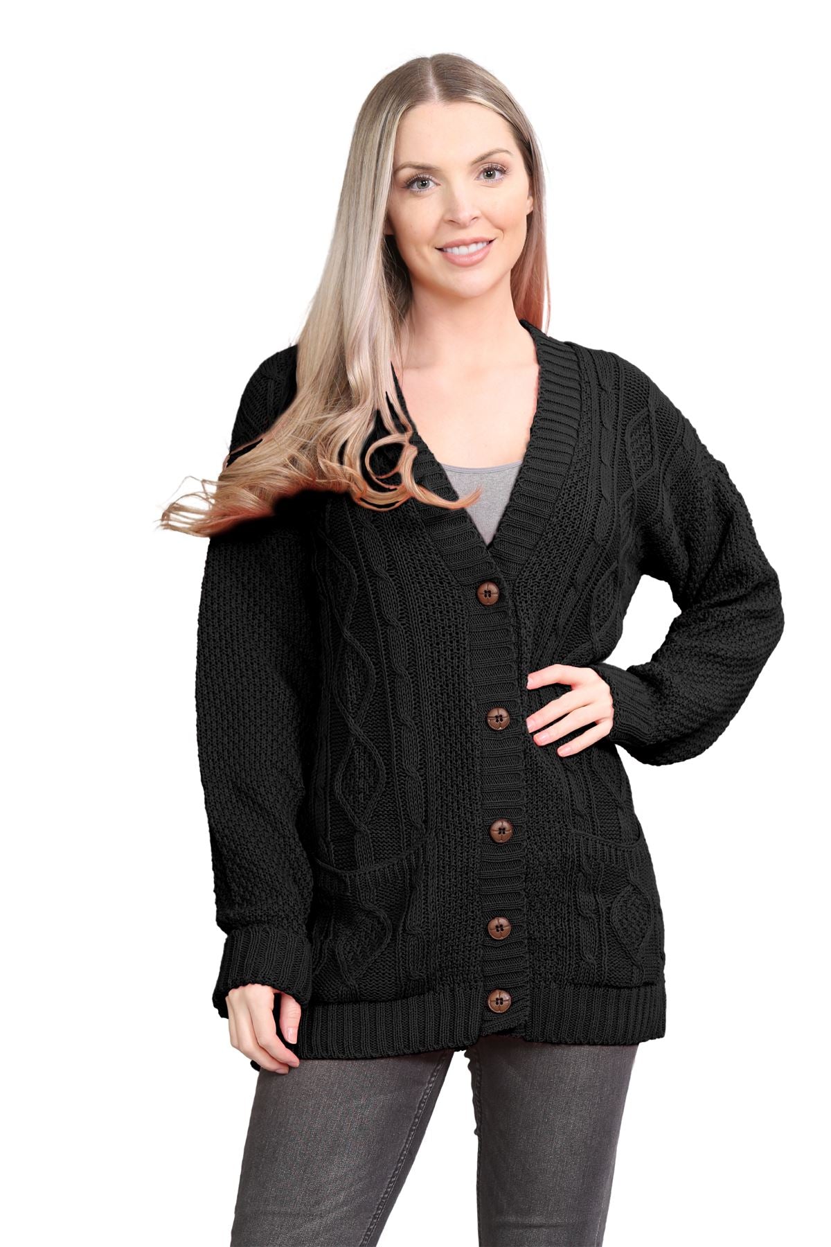 Baby Pink Cable Knitted Button Cardigan For Women 8-10 - Dropwear