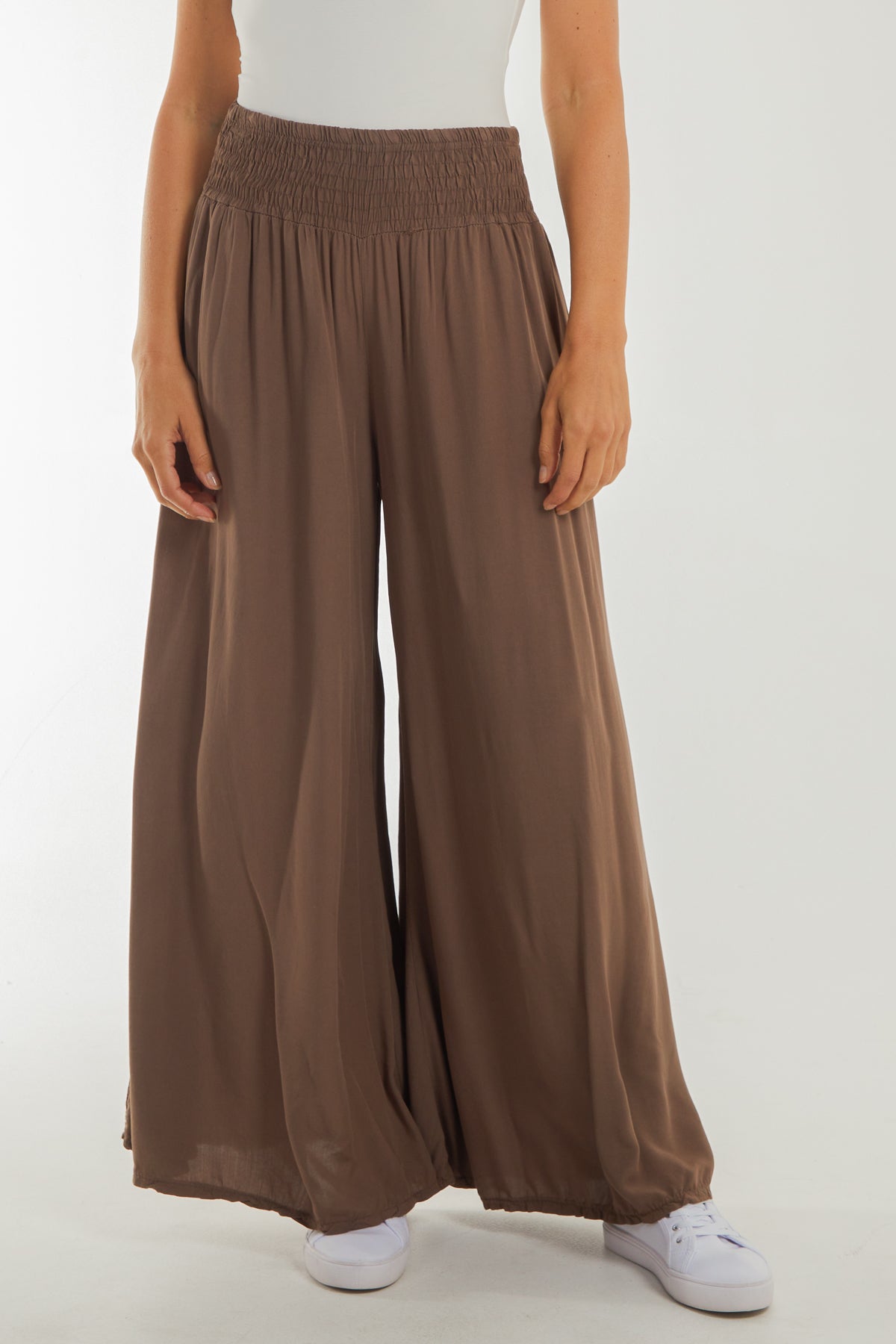 Dark Grey Shirred Deep Waist Band Wide Culottes For Women ONE SIZE - Dropwear