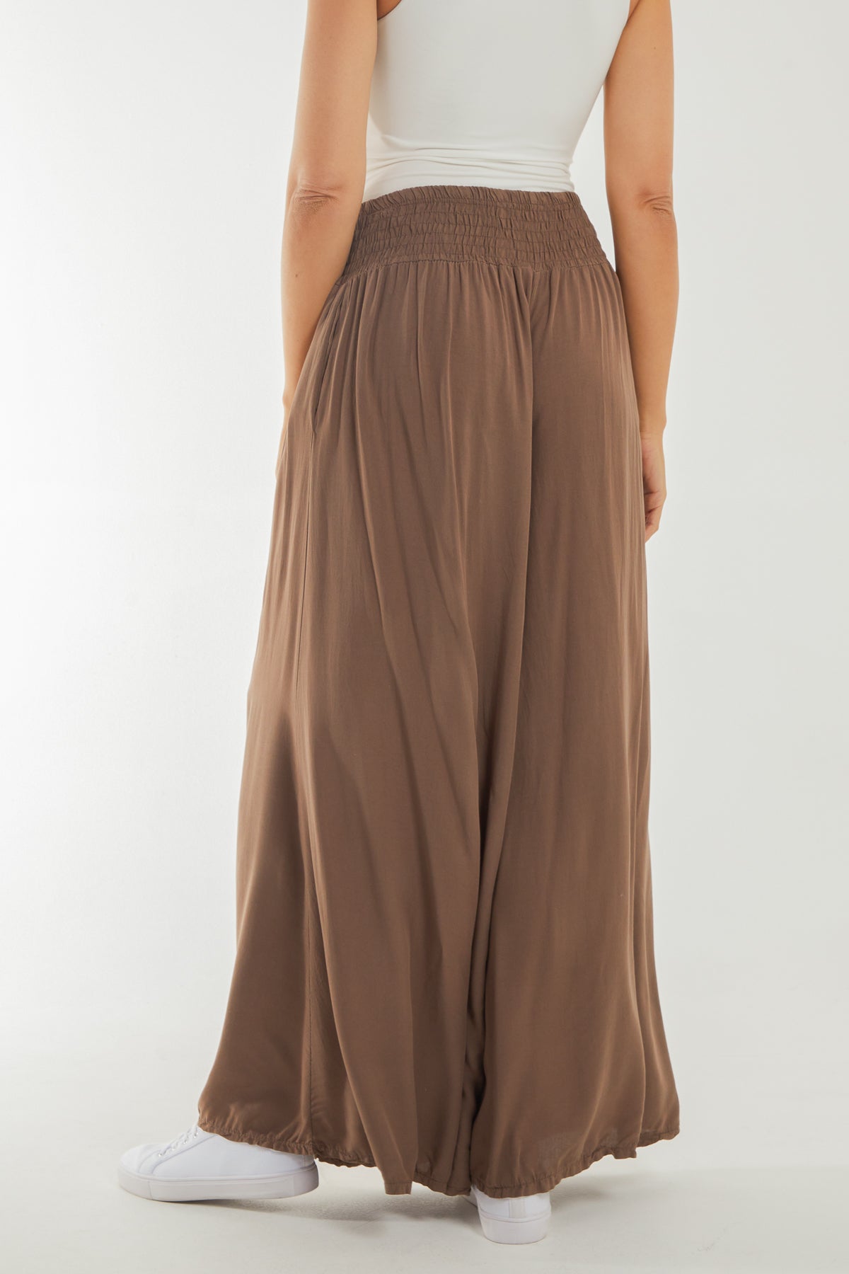 Shirred Deep Waist Band Wide Culottes For Women  - Dropwear
