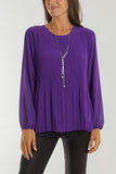 Pleated Long Sleeve Necklace Top For Women  - Dropwear