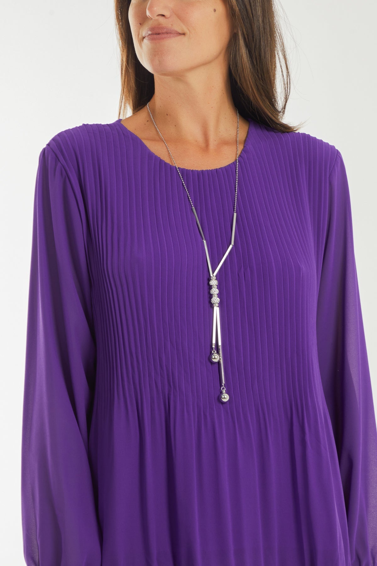 Pleated Long Sleeve Necklace Top For Women  - Dropwear