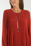 Pleated Long Sleeve Necklace Top For Women  - Dropwear
