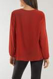 Pleated Long Sleeve Necklace Top For Women  - Dropwear