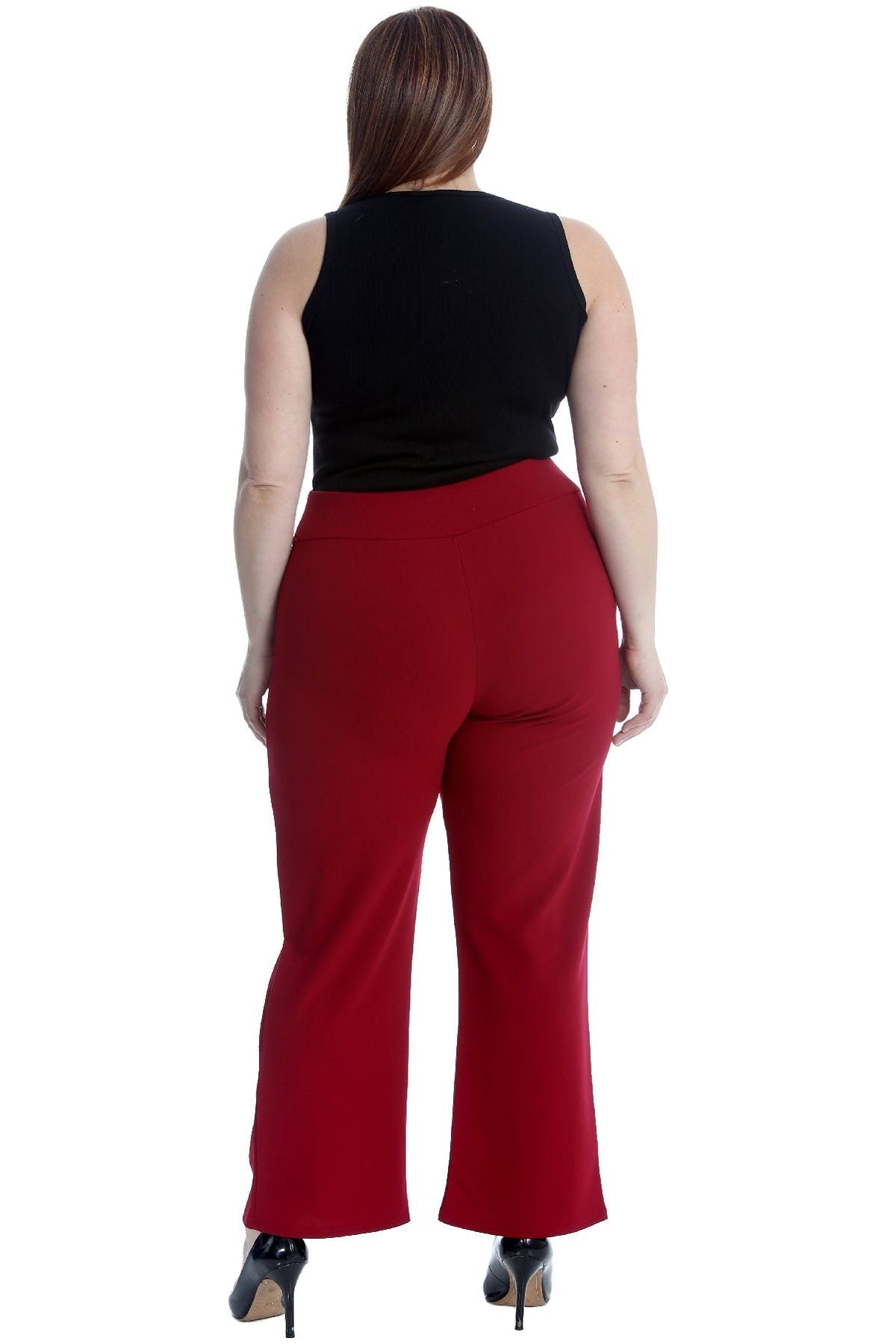 Wine Plus Button Embellished Pocket Palazzo Trousers For Women 14 - Dropwear