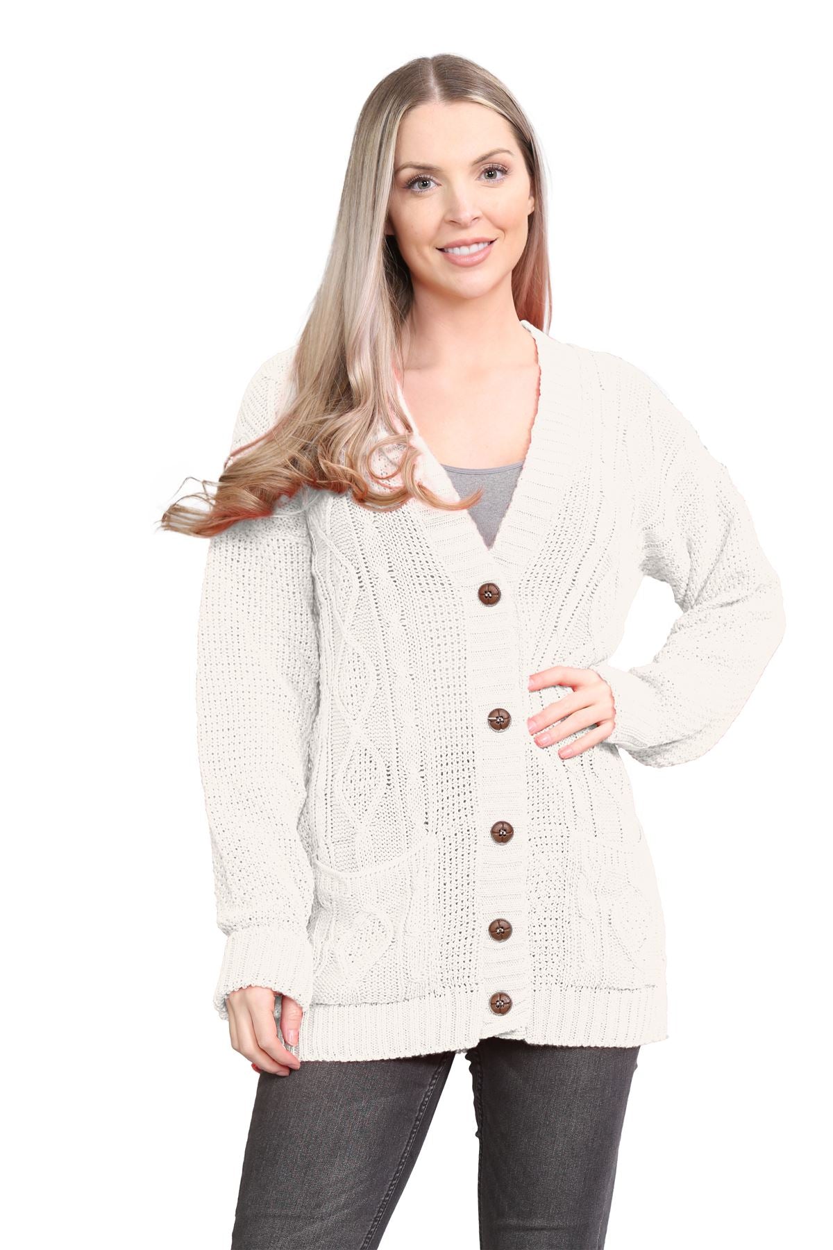 Cable Knitted Button Cardigan For Women  - Dropwear