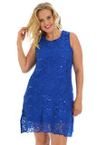 Coral Floral Lace Sequin Ladies Sleeveless Party Dress For Women 16-18 - Dropwear