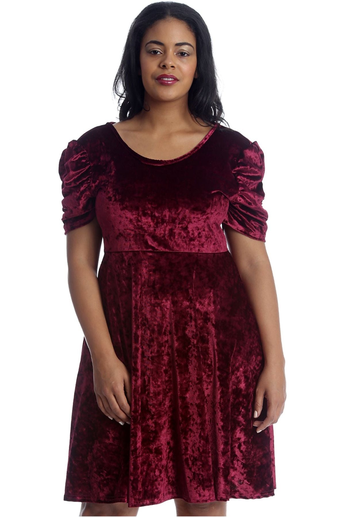 Black Plus Size Skater Style Velvet Cross Back Dress For Women 20 - Dropwear
