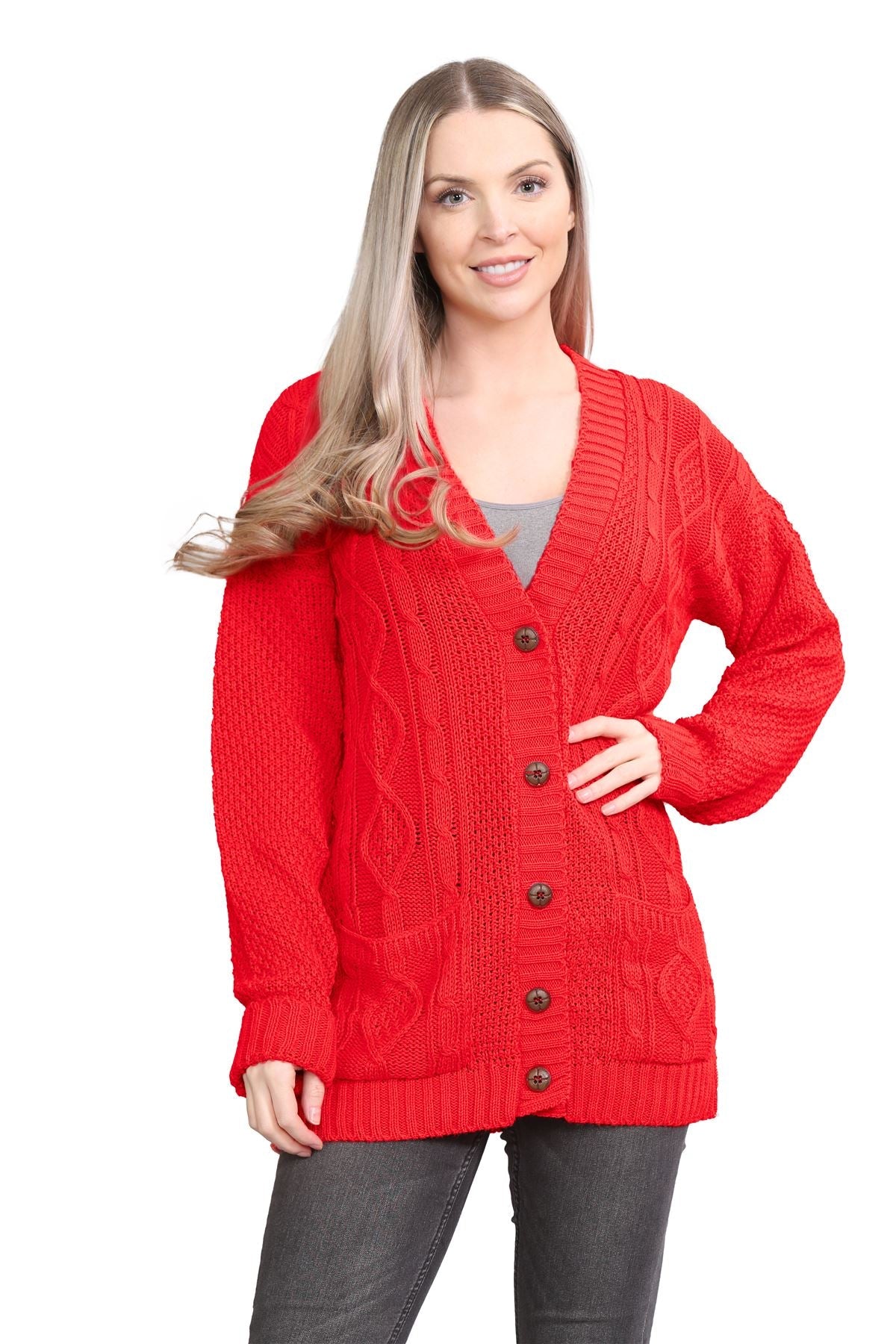 Teal Cable Knitted Button Cardigan For Women 12-14 - Dropwear