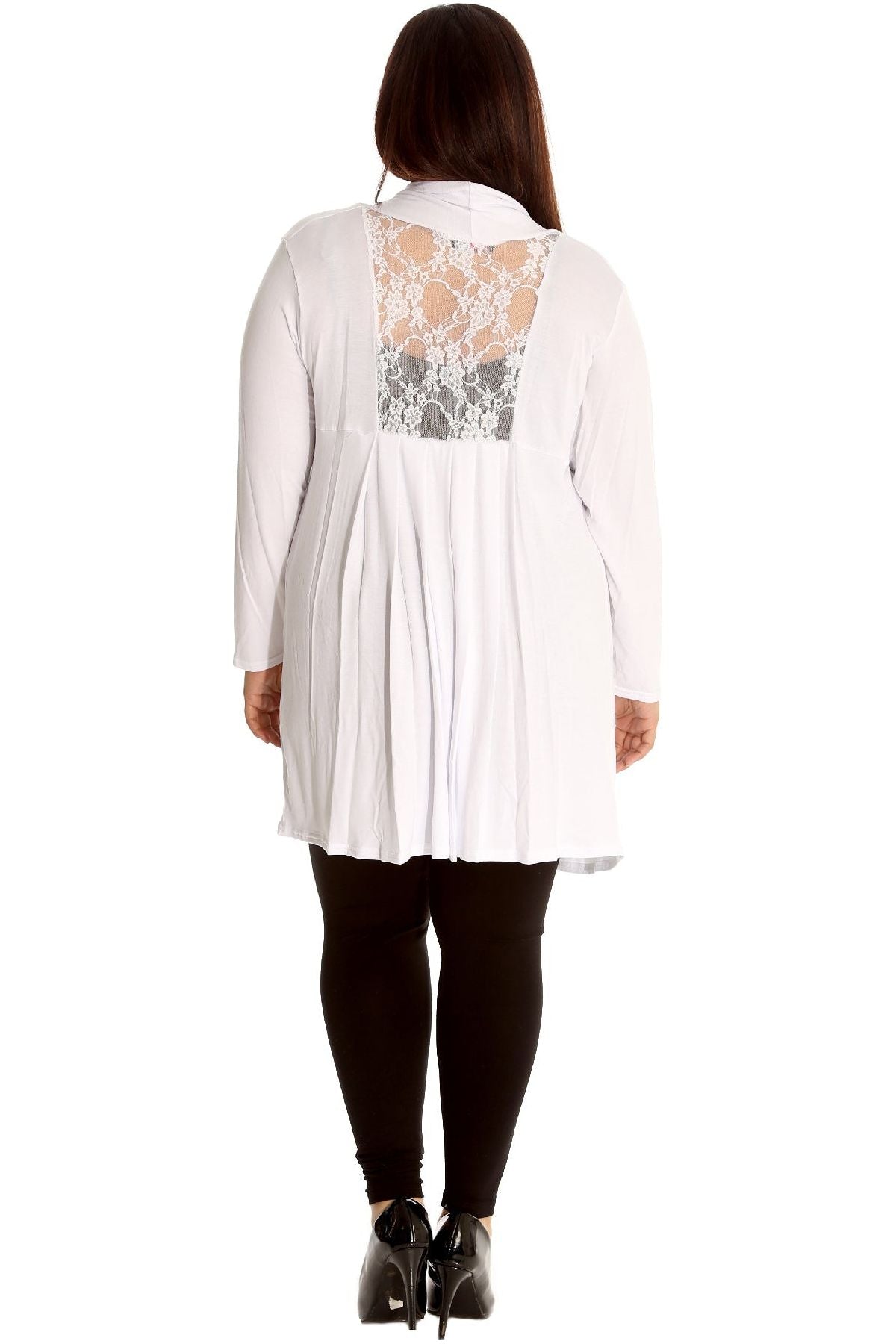 Plus Size Lace Back Open Pleated Cardigan For Women  - Dropwear