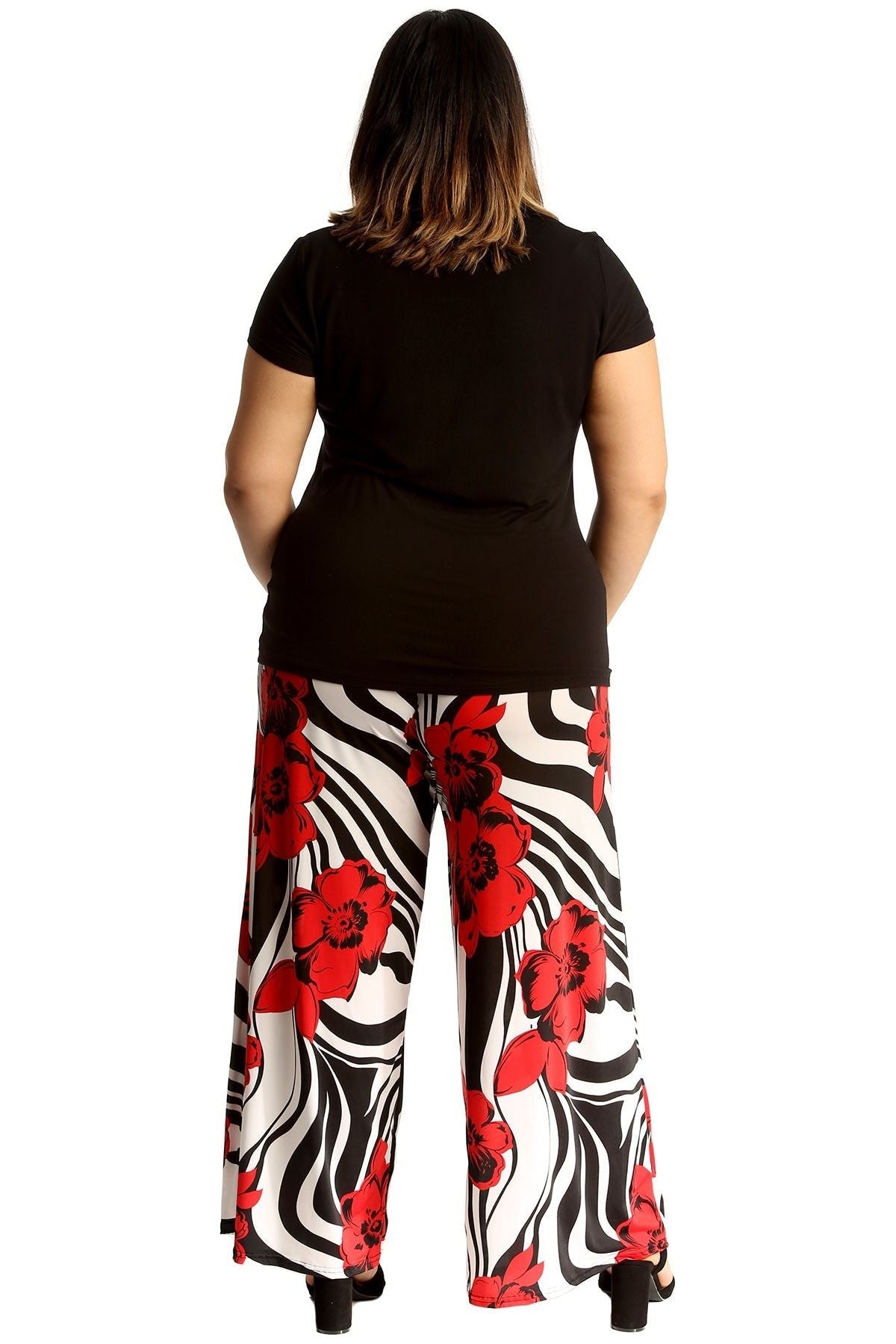 Plus Size Zebra Floral Print Palazzo Trouser For Women  - Dropwear