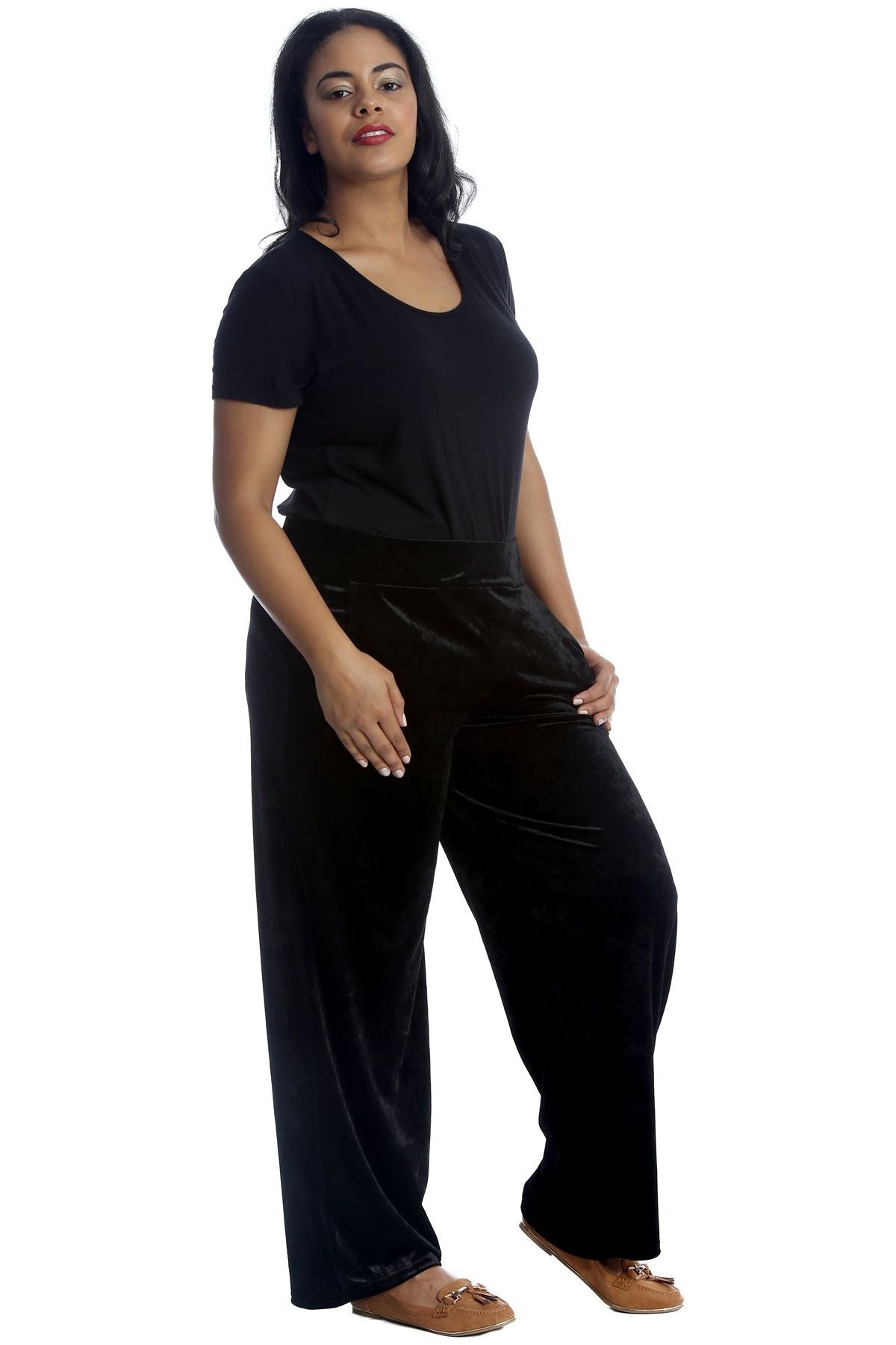 Green Velour Velvet Wide Flared Leg Pocket Palazzo For Women 8-10 - Dropwear