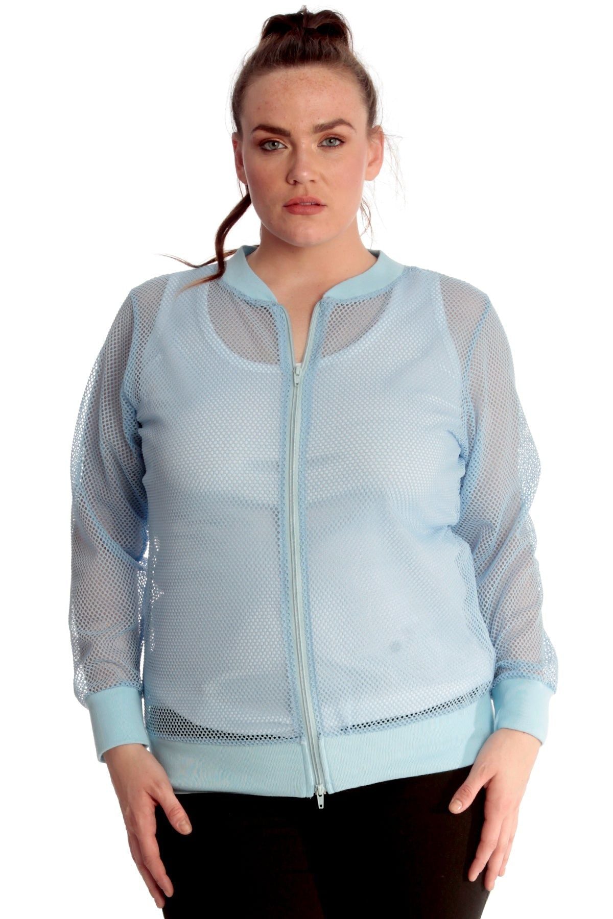 Black Mesh Bomber Jacket Ladies Net Plain Top For Women 14 - Dropwear
