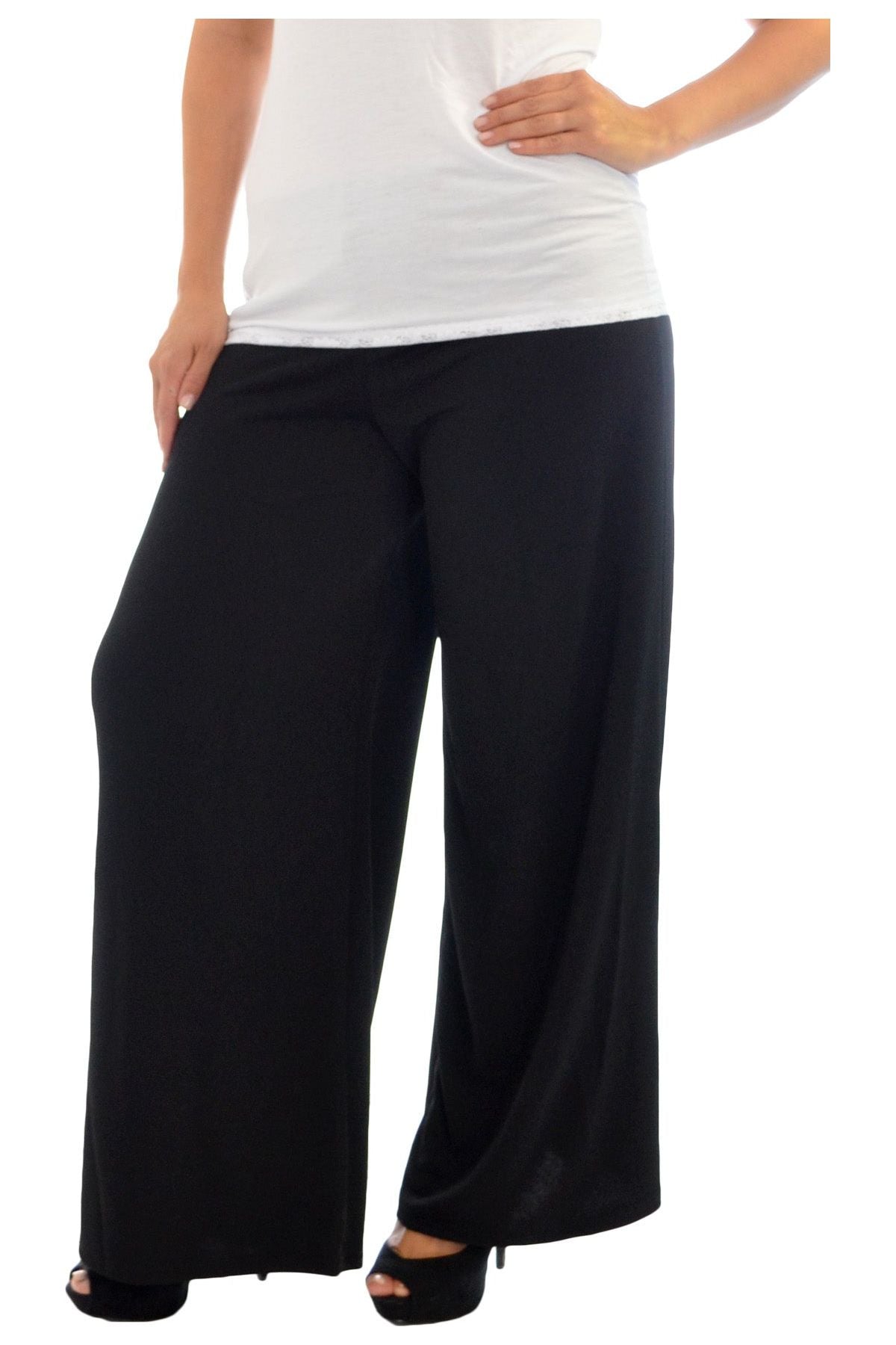 Dark Grey Wide Leg Flared Plain Palazzo Trouser For Women 12-14 - Dropwear