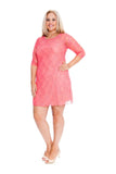 Cerise Lace Lined 3/4 Knee Length Dress For Women 14 - Dropwear