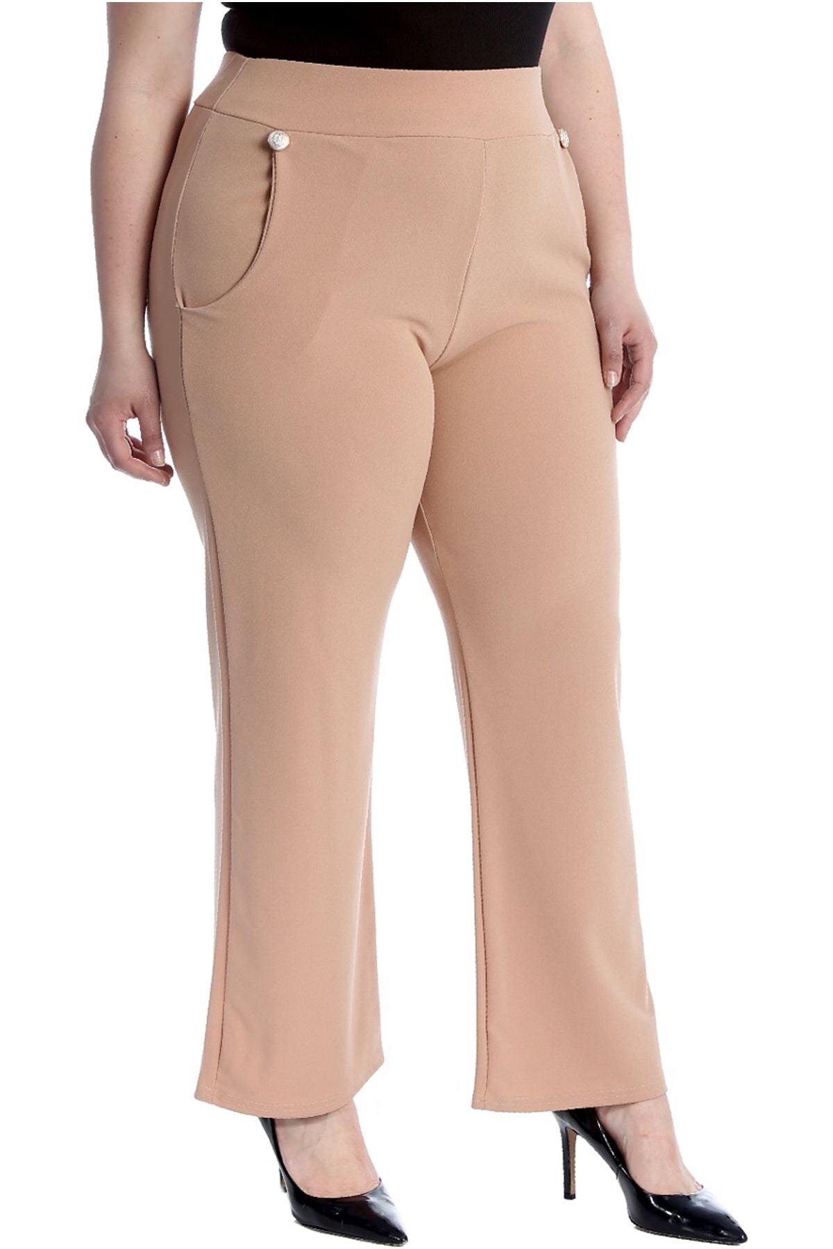 Red Plus Button Embellished Pocket Palazzo Trousers For Women 26-28 - Dropwear
