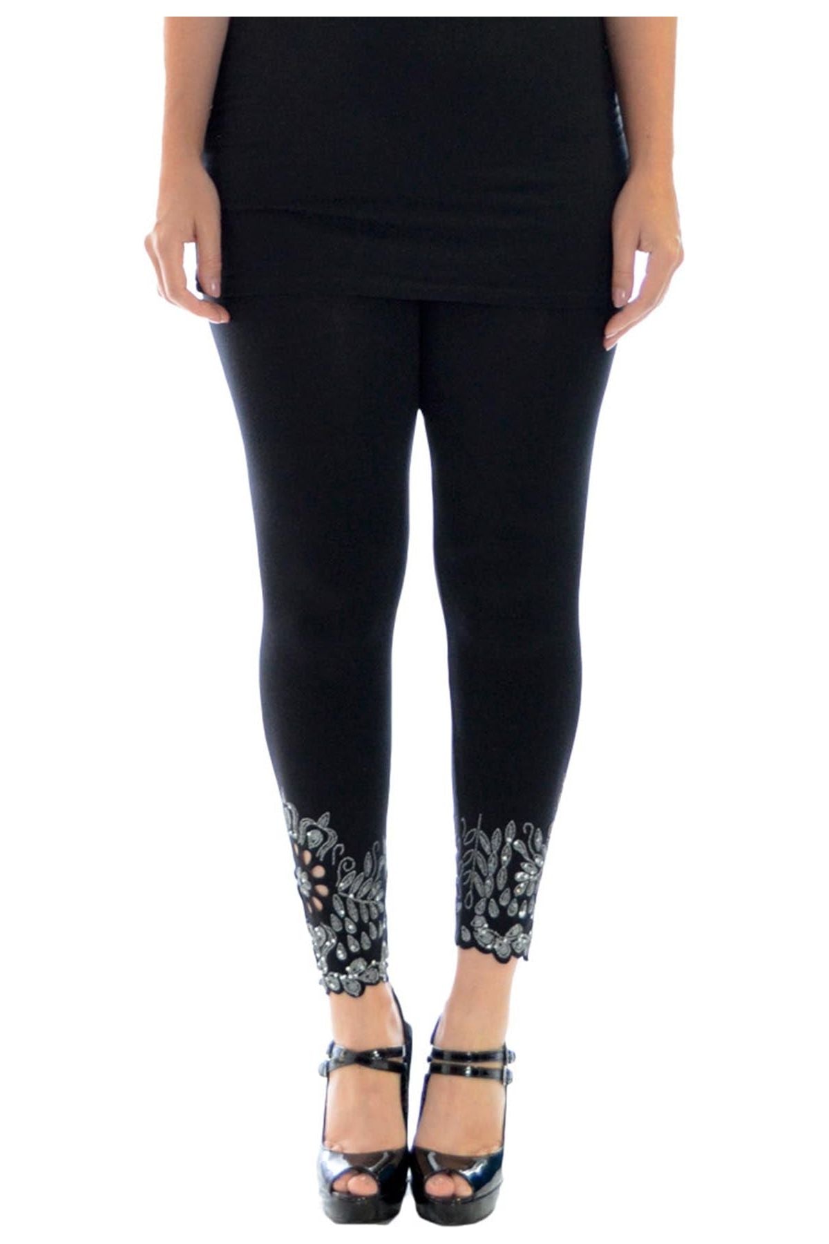 Grey Sequin Scallop Beaded Flower Petal Leggings For Women 12-14 - Dropwear