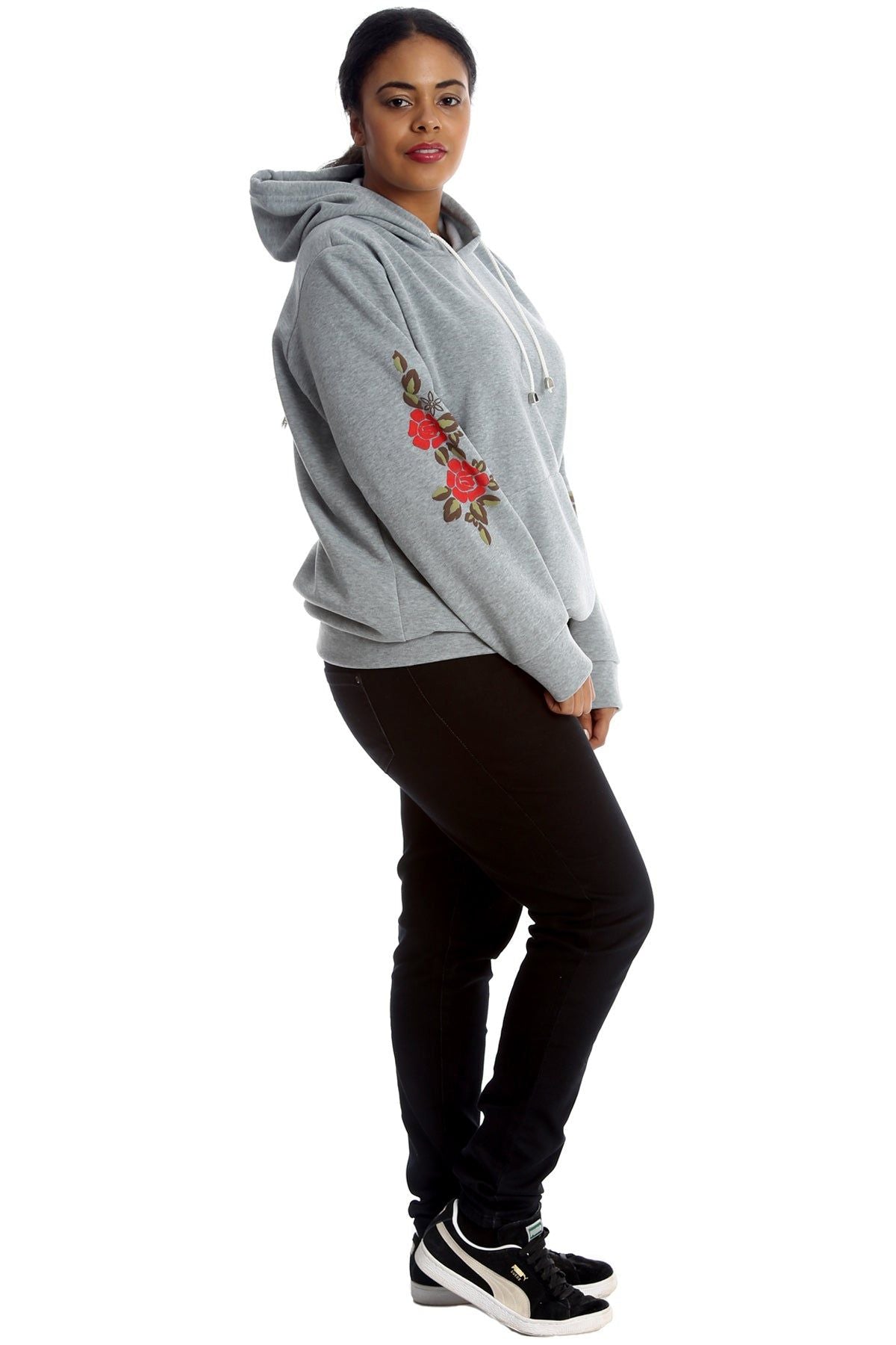 Wine Embroidered Pouch Pocket Sweatshirt For Women 26-28 - Dropwear