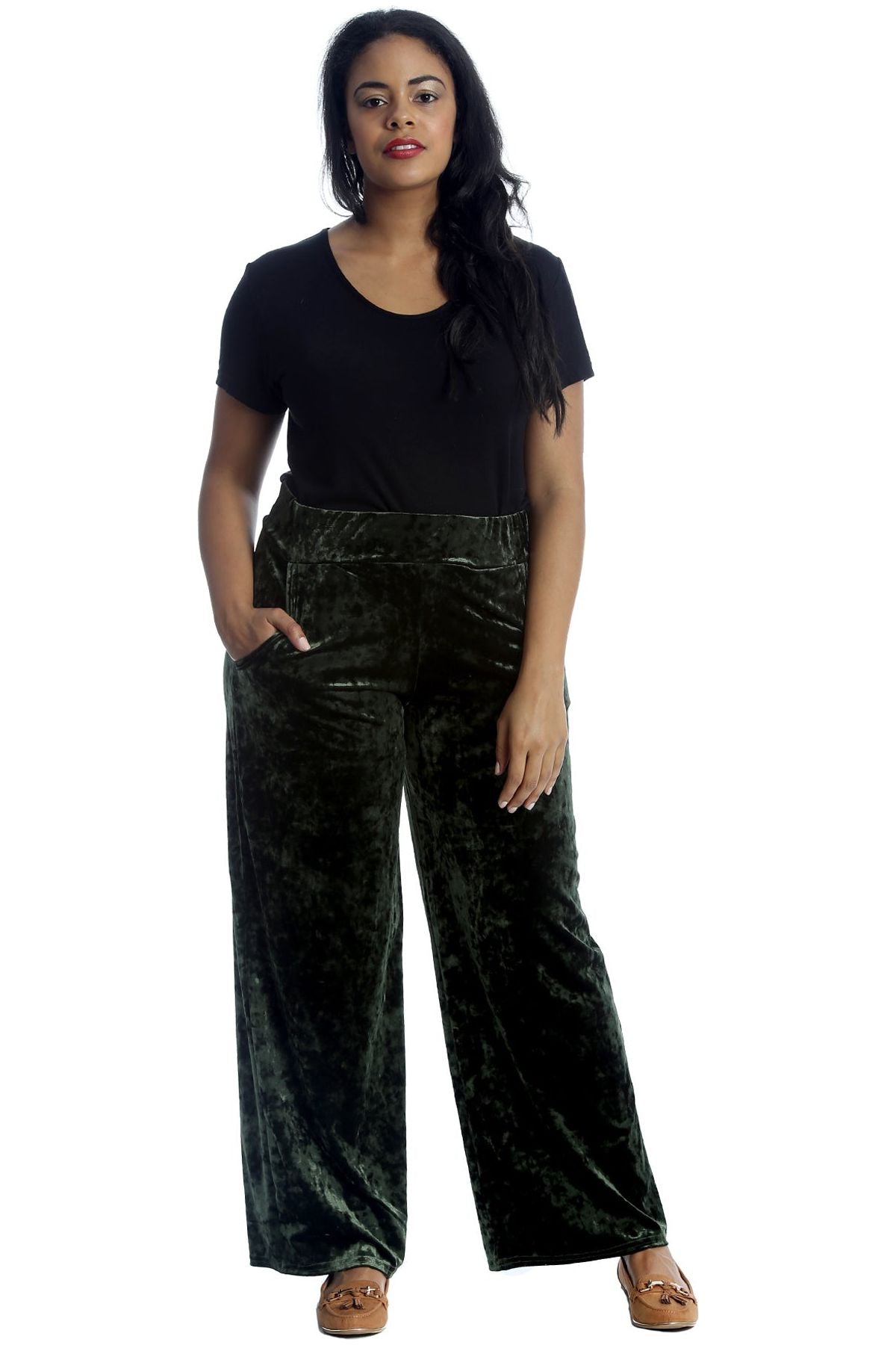Velour Velvet Wide Flared Leg Pocket Palazzo For Women  - Dropwear