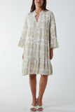 Tiered Baroque Floral Smock Print Dress For Women  - Dropwear