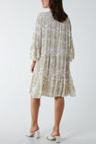 Tiered Baroque Floral Smock Print Dress For Women  - Dropwear