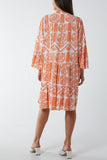 Tiered Baroque Floral Smock Print Dress For Women  - Dropwear