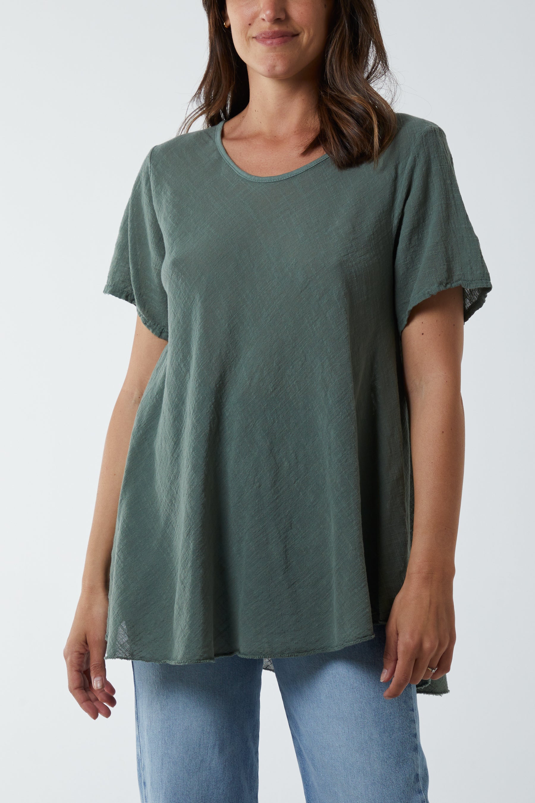 Stone Round Neck Short Sleeve Cotton T-Shirt For Women ONE SIZE - Dropwear