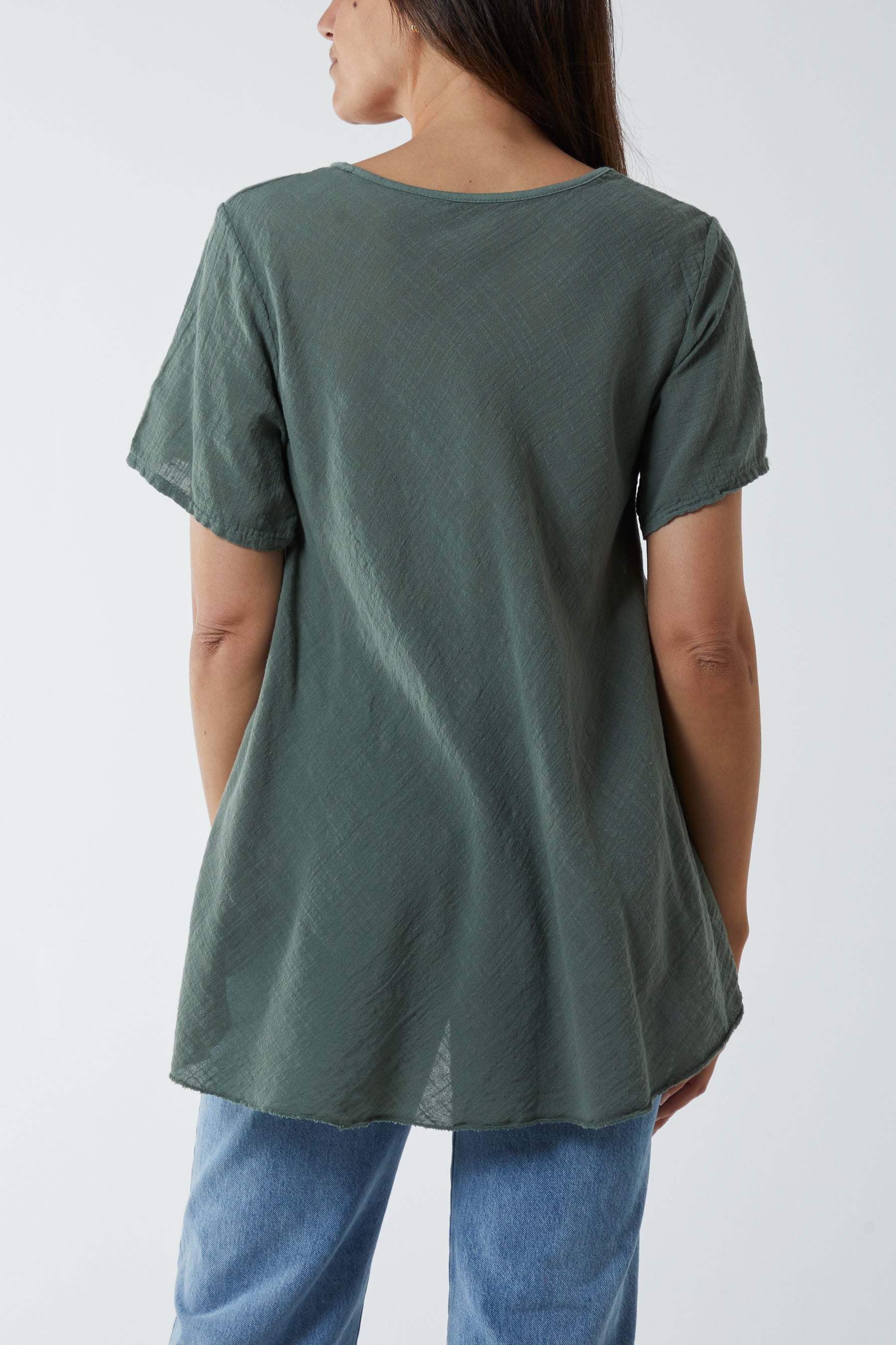 Black Round Neck Short Sleeve Cotton T-Shirt For Women ONE SIZE - Dropwear