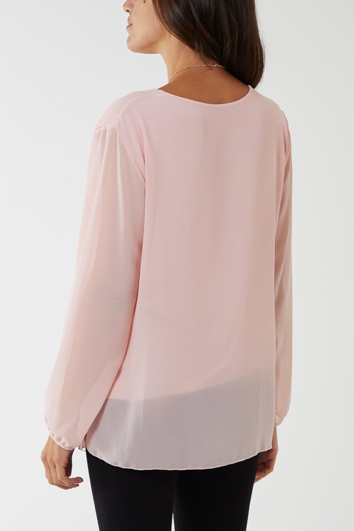 Pleated Long Sleeve Necklace Top For Women  - Dropwear