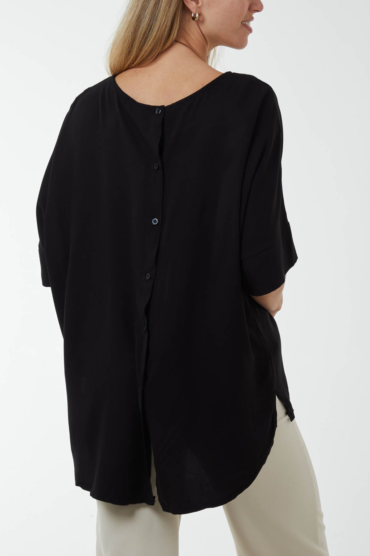 Button Back Asymmetric Necklace Top For Women  - Dropwear